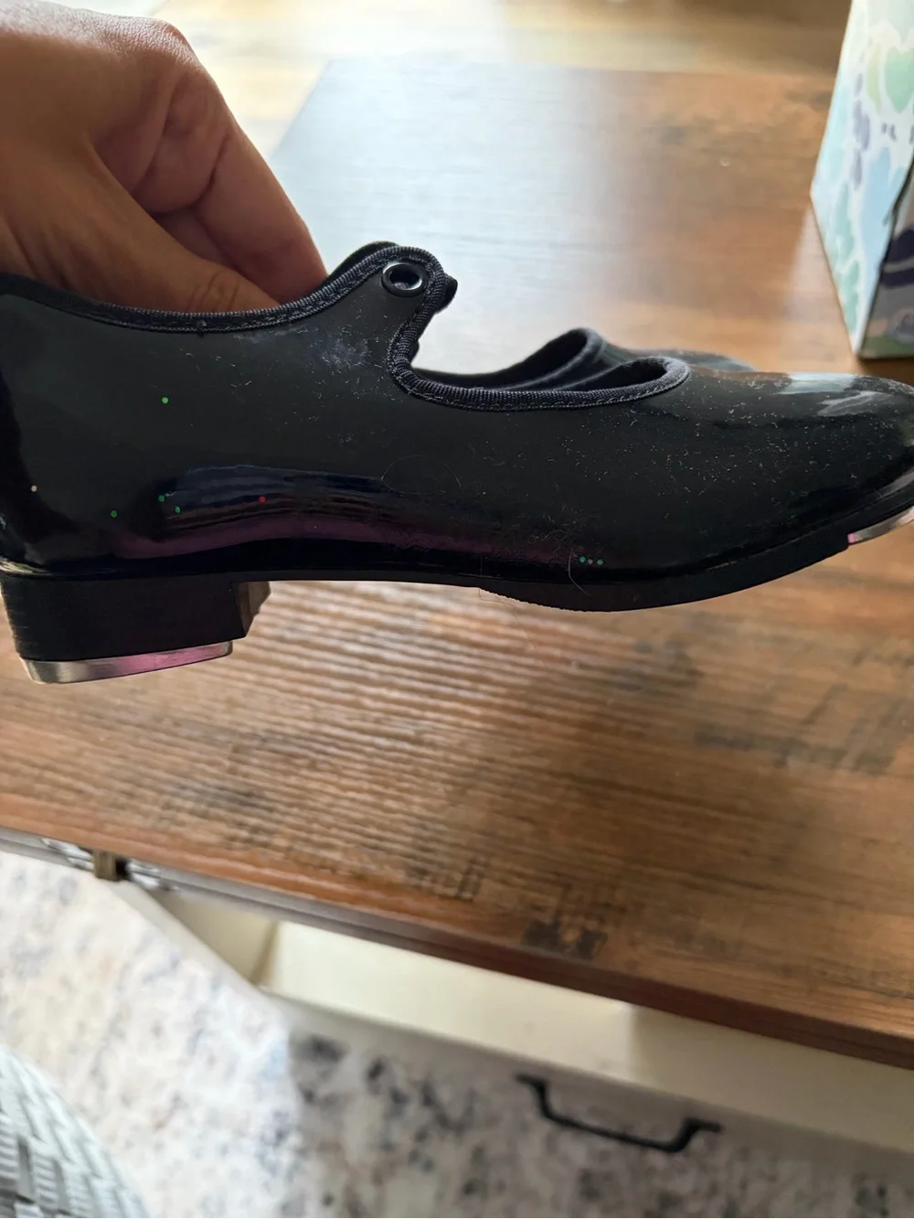 Capezio Black Patent Mary Jane Flats with Button Strap